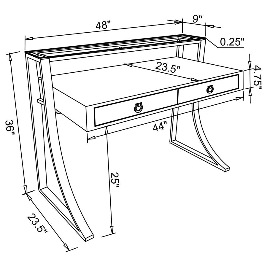 Gemma 48-inch 2-drawer Writing Desk White High Gloss - 802141