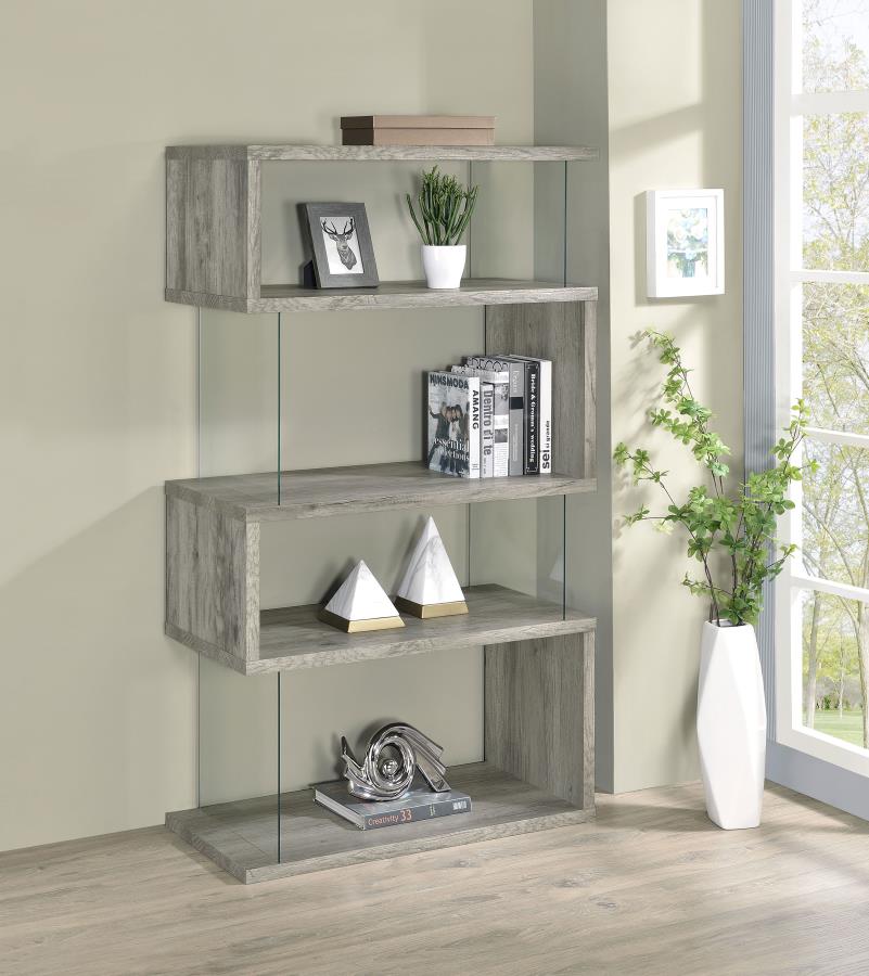 Emelle 63-inch 4-shelf Glass Panel Bookshelf Grey Driftwood - 802340