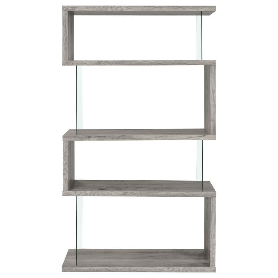 Emelle 63-inch 4-shelf Glass Panel Bookshelf Grey Driftwood - 802340