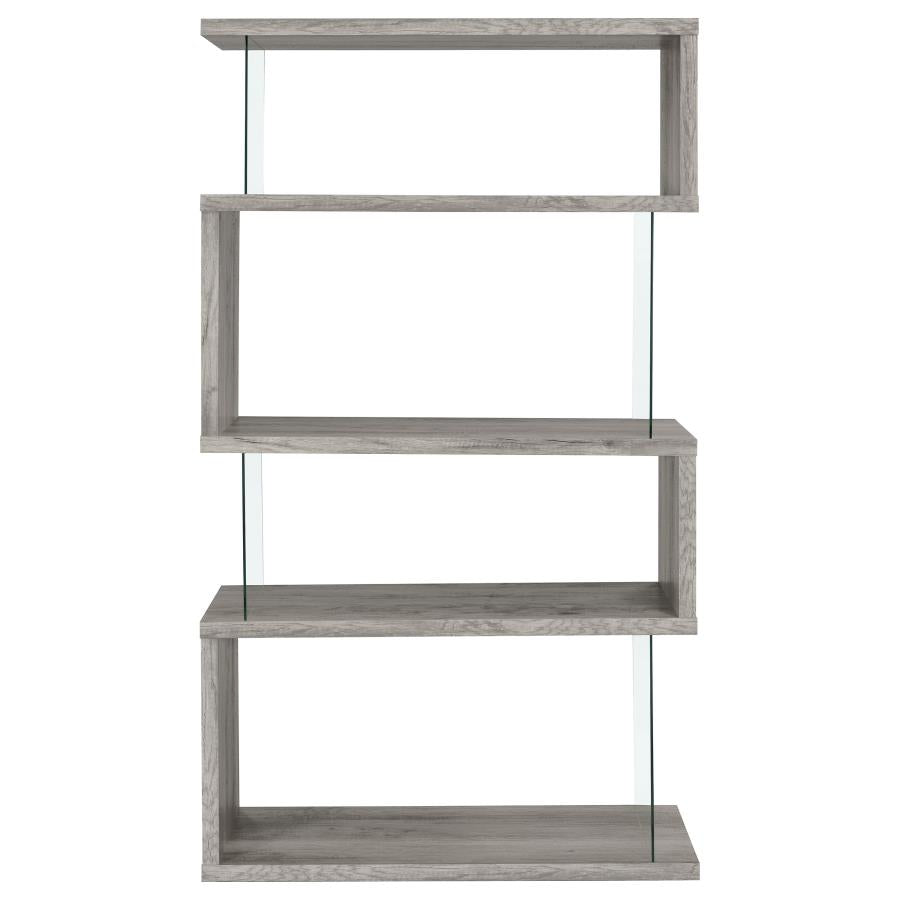 Emelle 63-inch 4-shelf Glass Panel Bookshelf Grey Driftwood - 802340