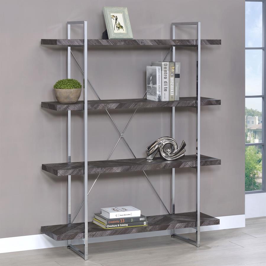 Grimma 63-inch 4-shelf Bookshelf Rustic Grey and Chrome - 802613