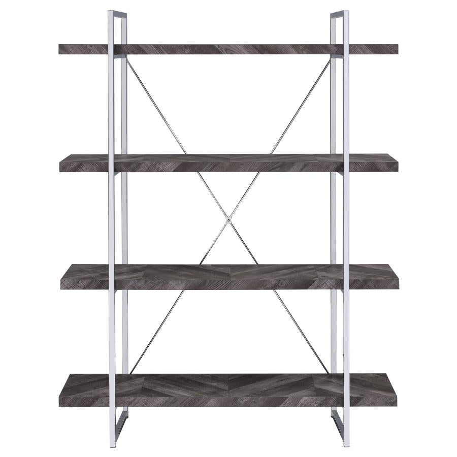 Grimma 63-inch 4-shelf Bookshelf Rustic Grey and Chrome - 802613