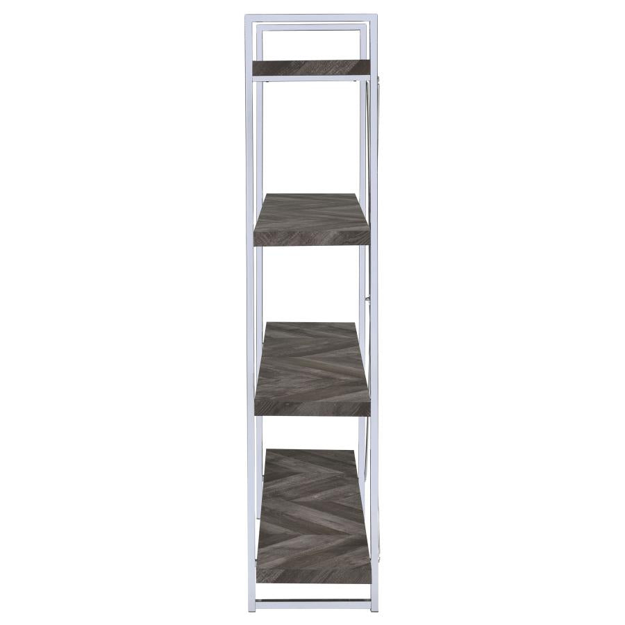 Grimma 63-inch 4-shelf Bookshelf Rustic Grey and Chrome - 802613