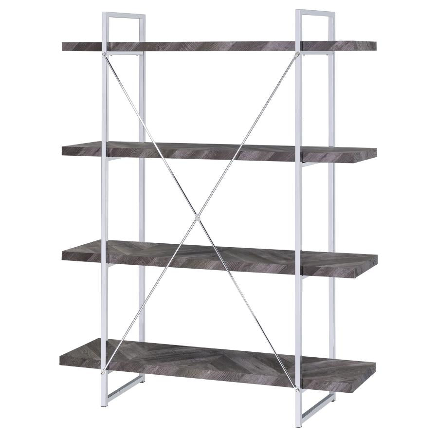 Grimma 63-inch 4-shelf Bookshelf Rustic Grey and Chrome - 802613