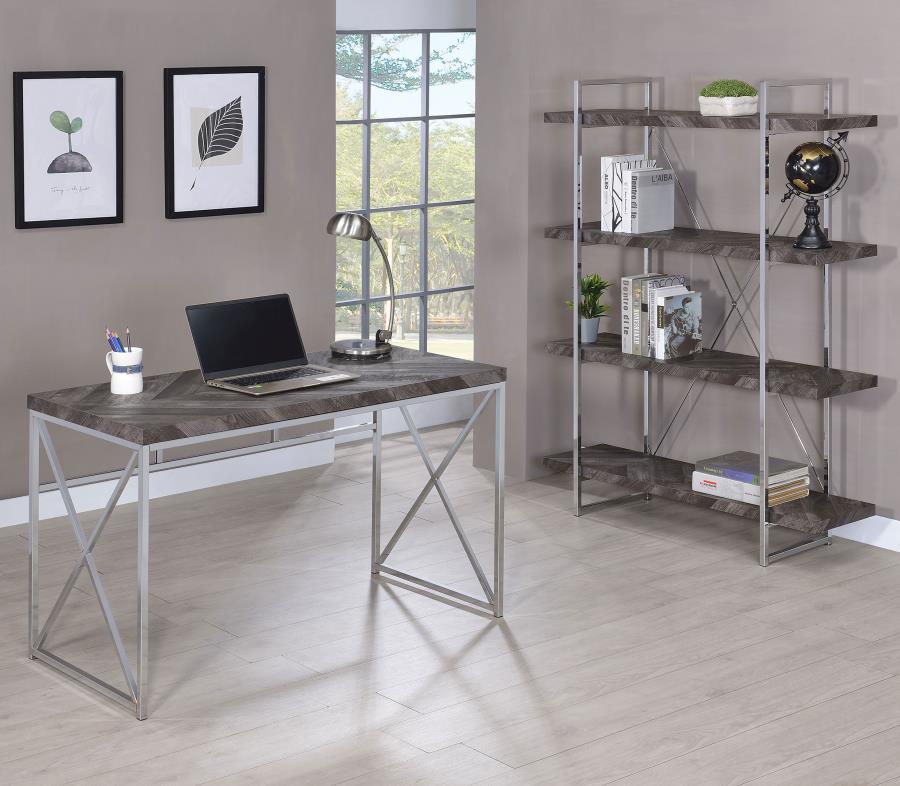 Grimma 63-inch 4-shelf Bookshelf Rustic Grey and Chrome - 802613