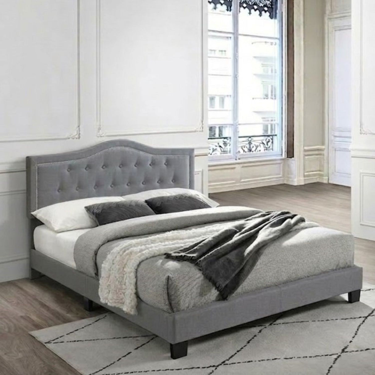 European Style Bed, Button Tufted Headboard