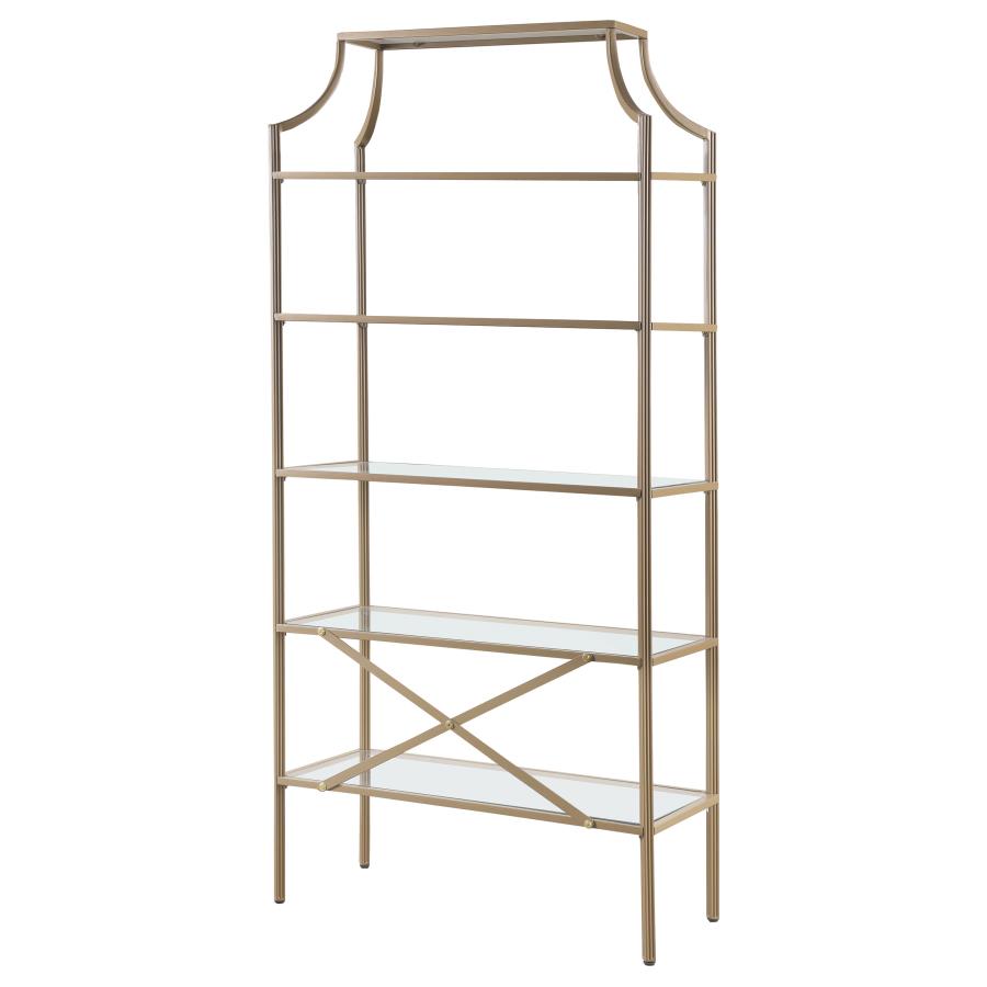 Serena 70-inch 5-shelf Glass Bookshelf Gold - 804393