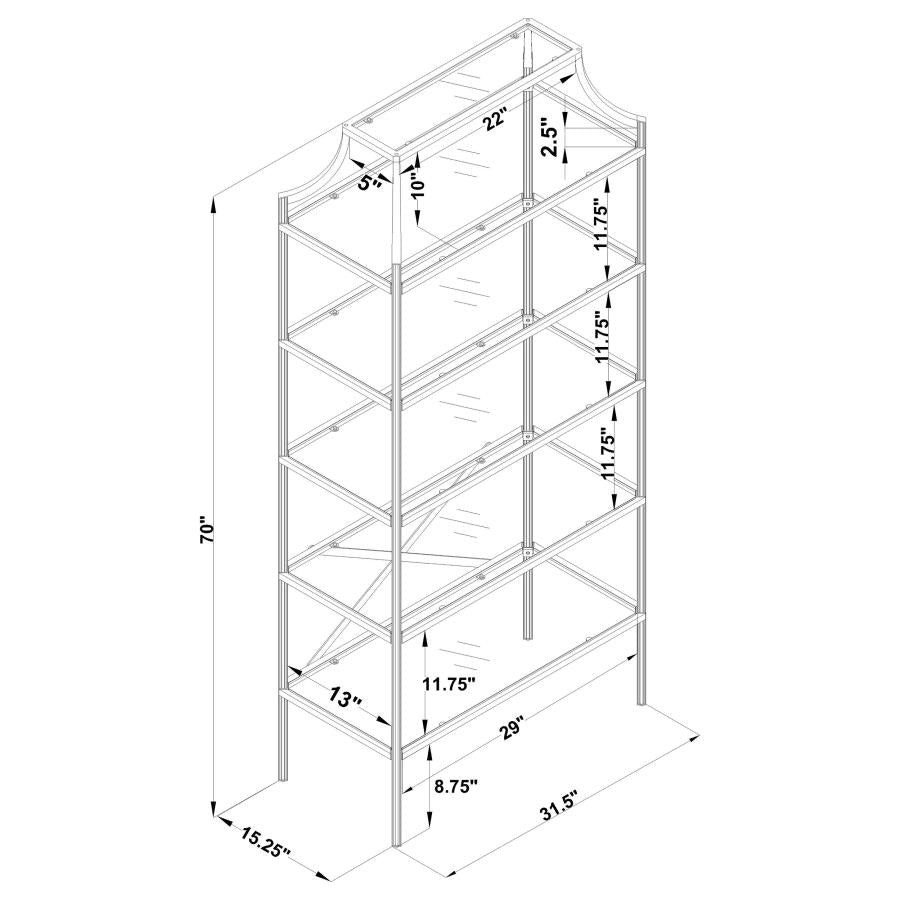 Serena 70-inch 5-shelf Glass Bookshelf Gold - 804393