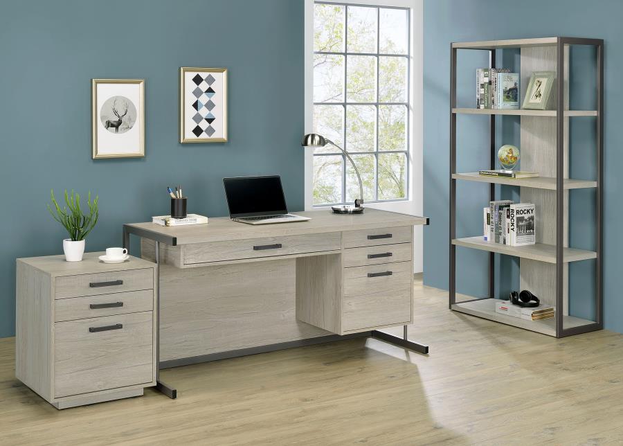 Loomis 60-inch 4-drawer Computer Desk Whitewashed Grey - 805881