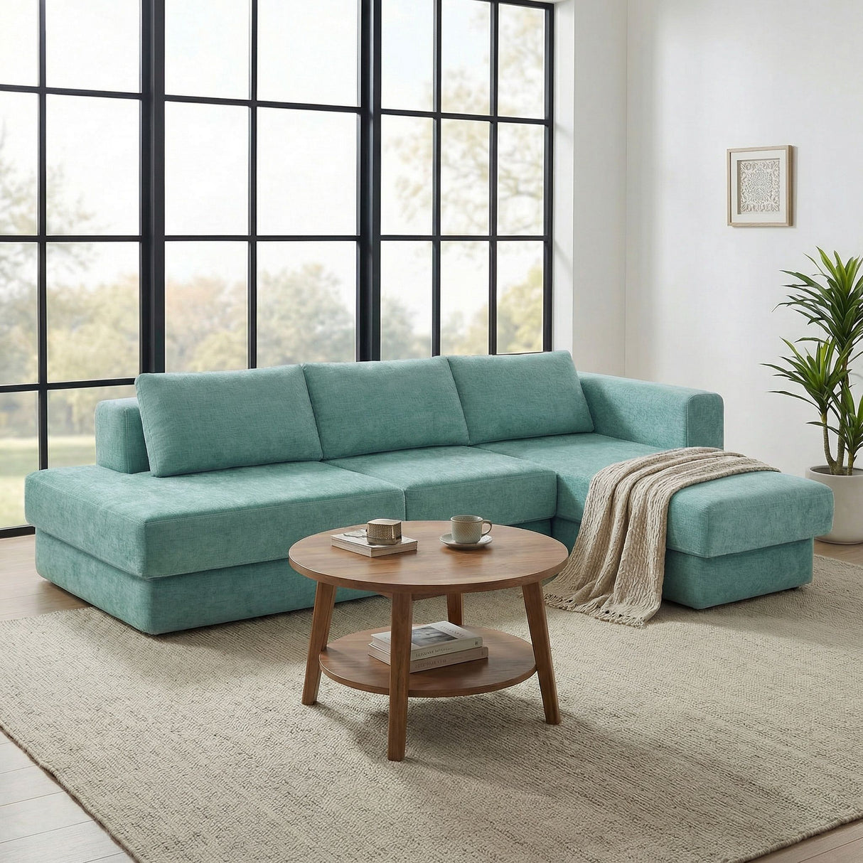 L-Shaped Modular Sofa With Double Layer Cushion