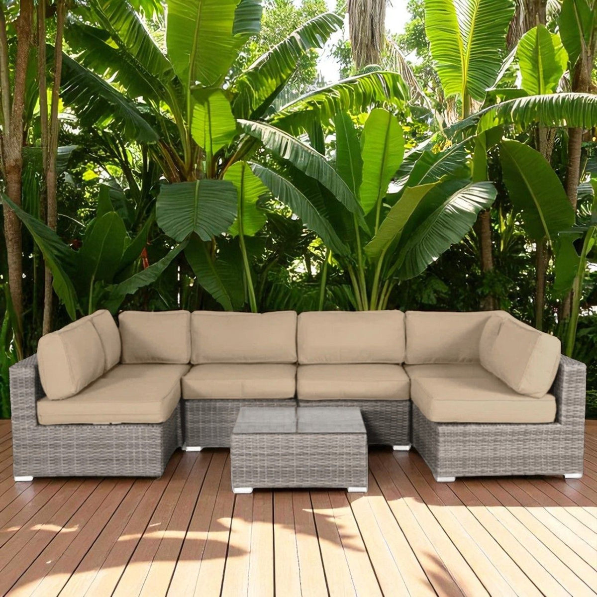 All Weather 6 Person Seating Set With Premium Cushions - Beige