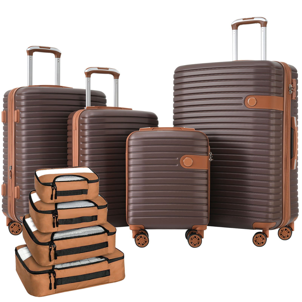 4 Piece Luggage Suitcase Set, Hard Shell Lightweight Expandable Travel Luggage With 4 Packing Cubes
