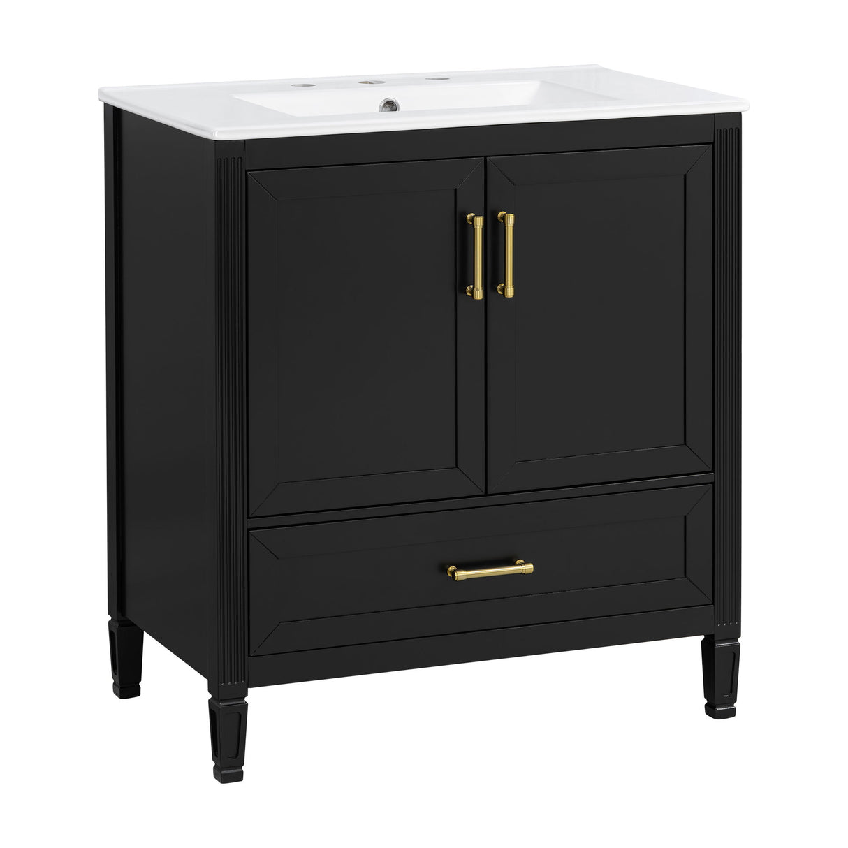 Elegant Fluted Bathroom Vanity With Sink, Soft Close Doors & Drawer