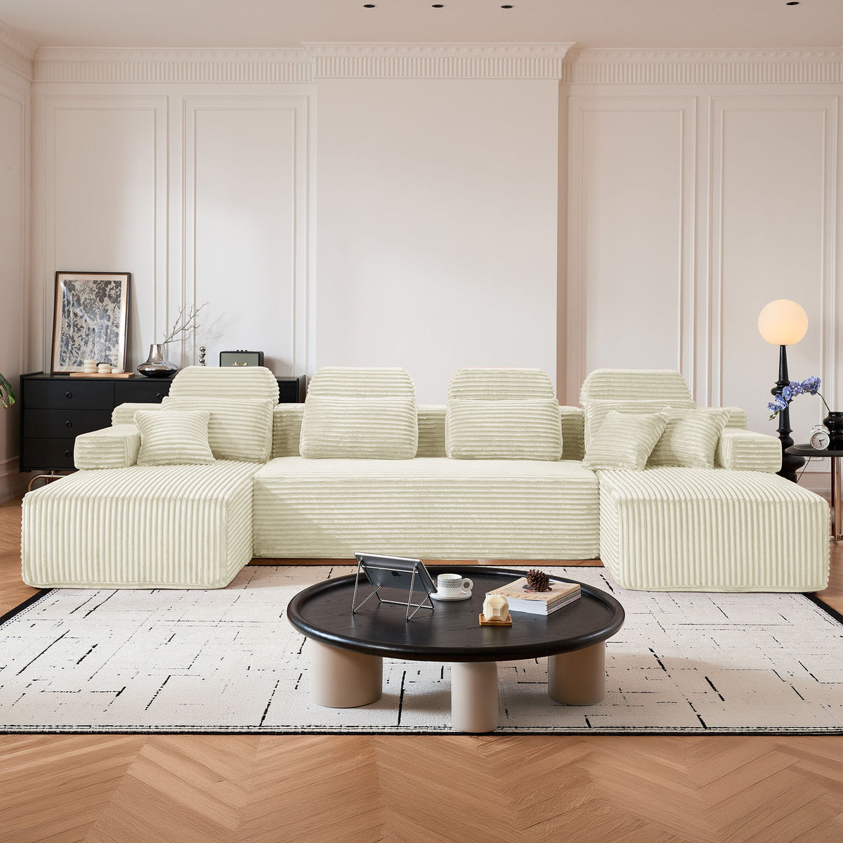 Sectional Sleeper Sofa & Storage Pockets, Modular Couch With Throw Pillows For Living Room