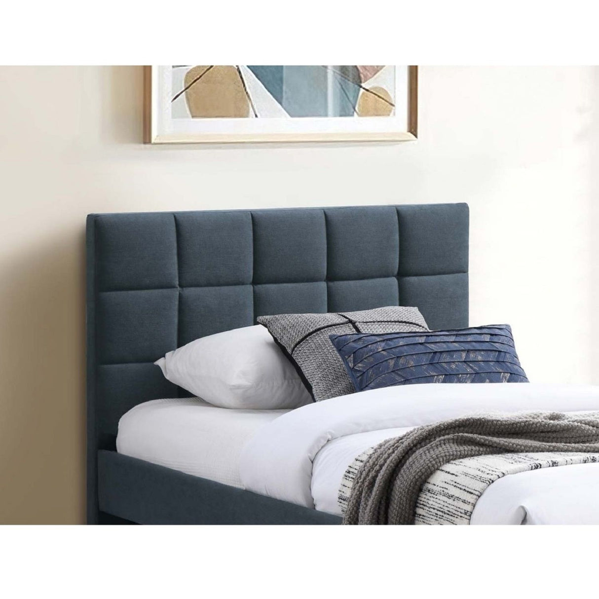 Contemporary Style Bed With Trundle Upholstered Headboard And Footboard Grid Pattern