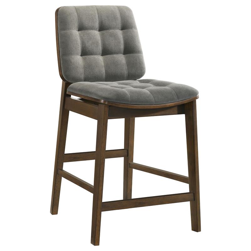Redbridge Velvet Upholstered Counter Chair Grey and Walnut (Set of 2) - 193969WAL