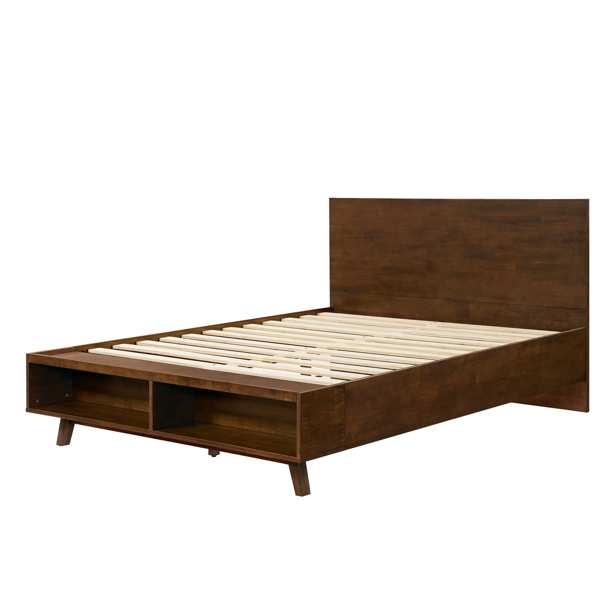 Queen Size Platform Bed Frame With Footboard Storage - Walnut