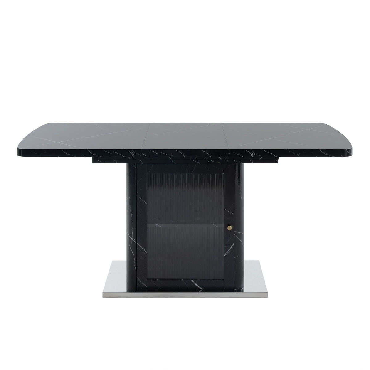Modern Rectangle Dining Table With Stretchable Top, Storage Cabinet