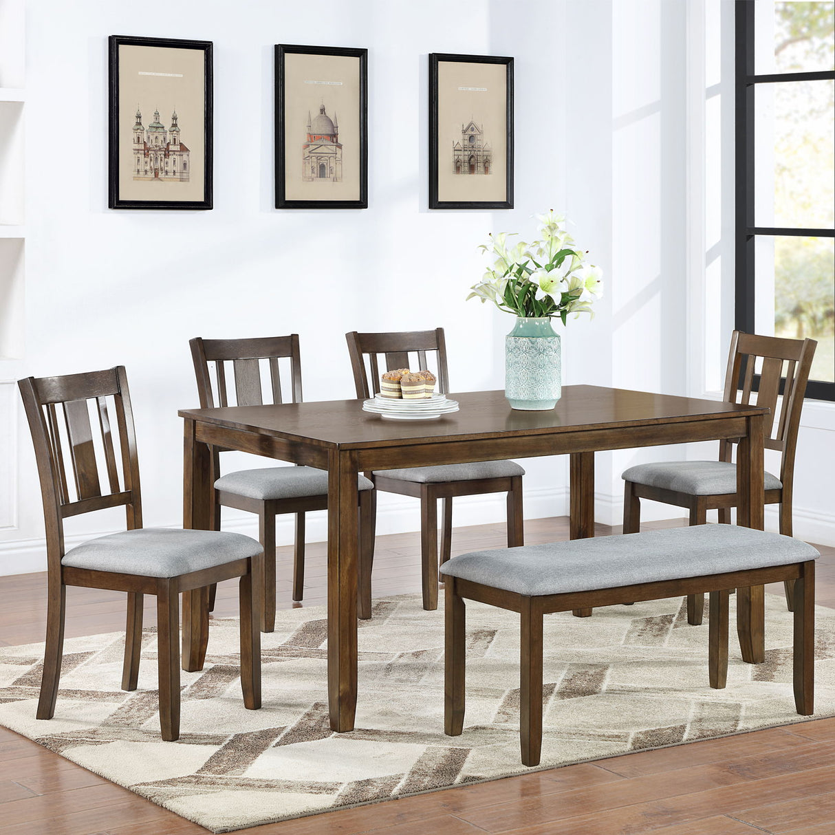 Kitchen Dining Set, Rectangular Dining Table With Upholstered Chairs