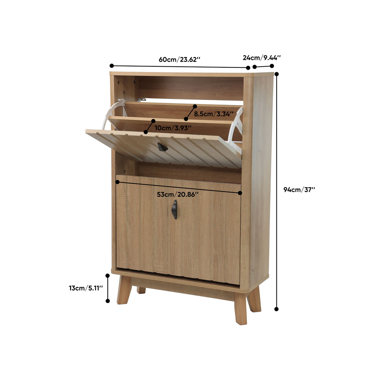 Entryway Shoe Cabinet With Flip Down Storage, Ultra Thin Freestanding Design For Home Use - Oak