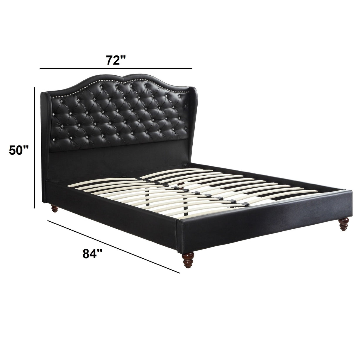 Bed With Curved Wingback Headboard, Button Tufted Upholstered