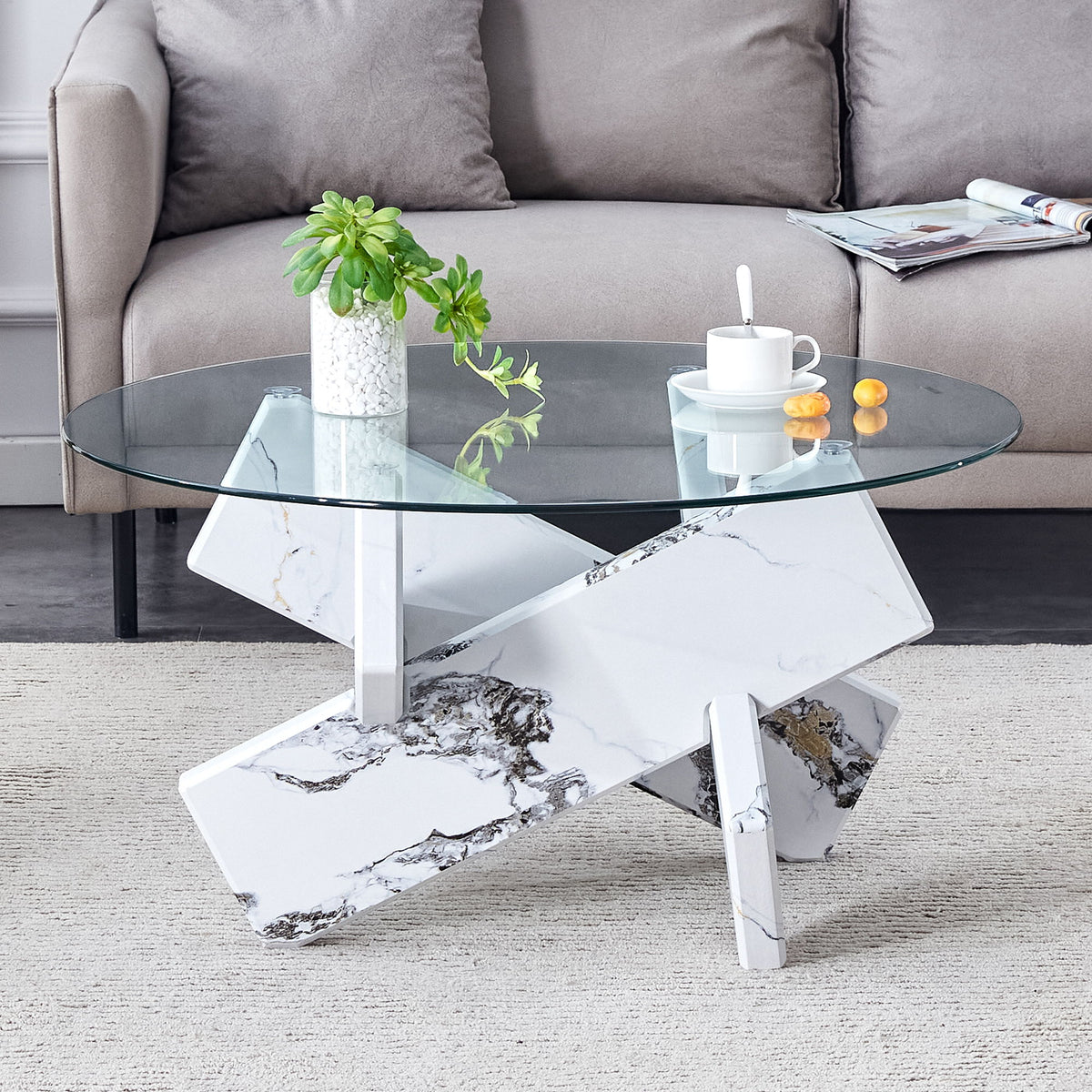 Modern Round Glass Coffee Table With Tempered Glass