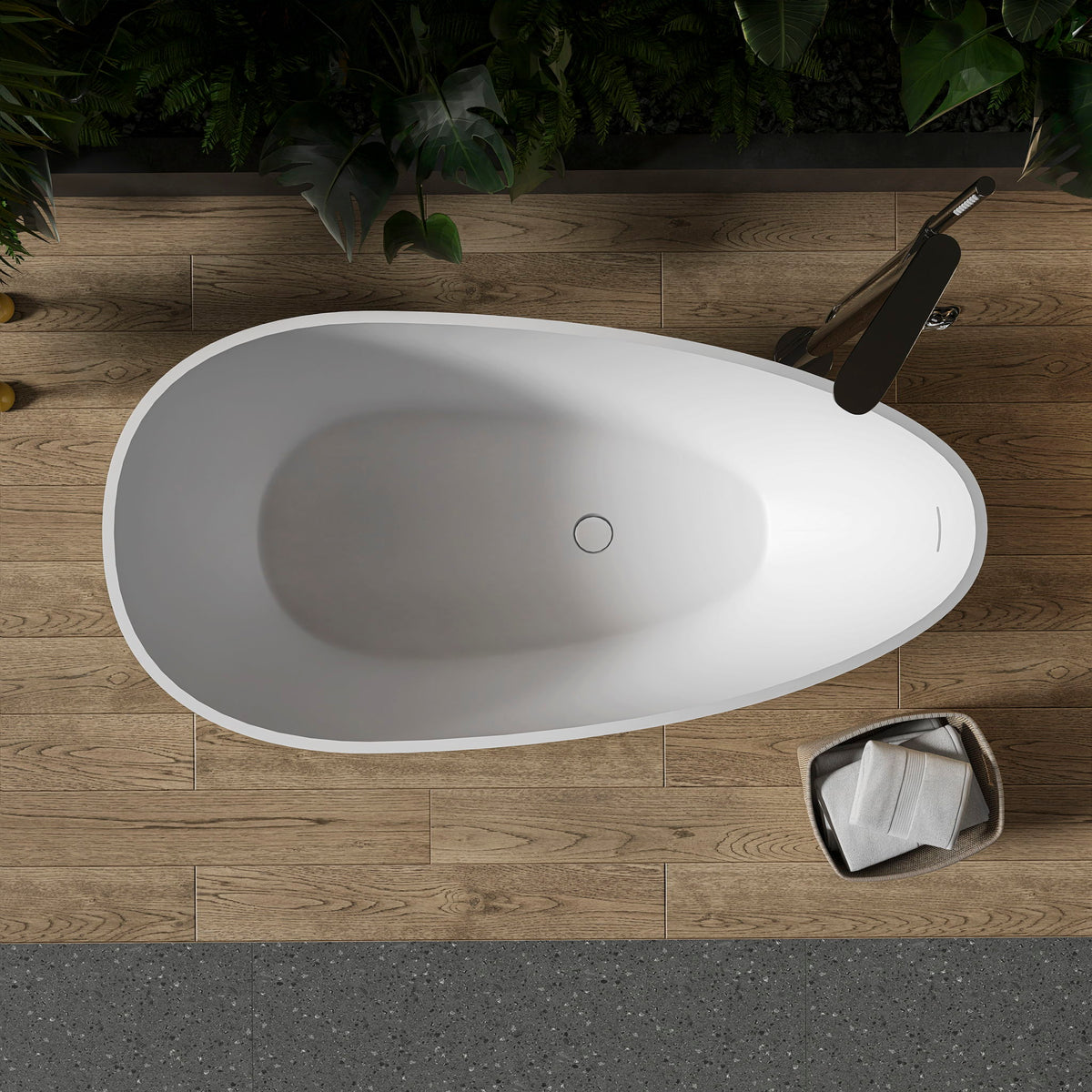 Solid Surface Stone Resin Freestanding Egg Shape Bathtub For The Bathroom - Matte White