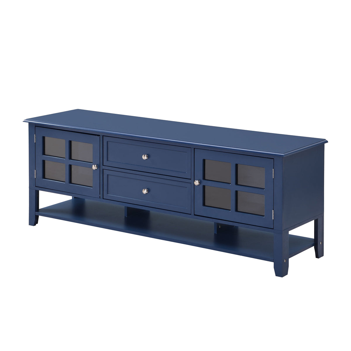 TV Stand For TVs Up To 60", Entertainment Center With Dual Drawers And Hidden Storage, Cabinet With Soft Closing Doors - Blue