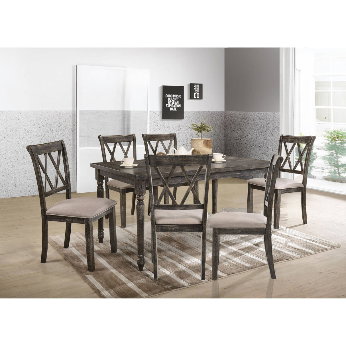 Claudia II - Weathered 7 Pieces Dining Room Set - Gray