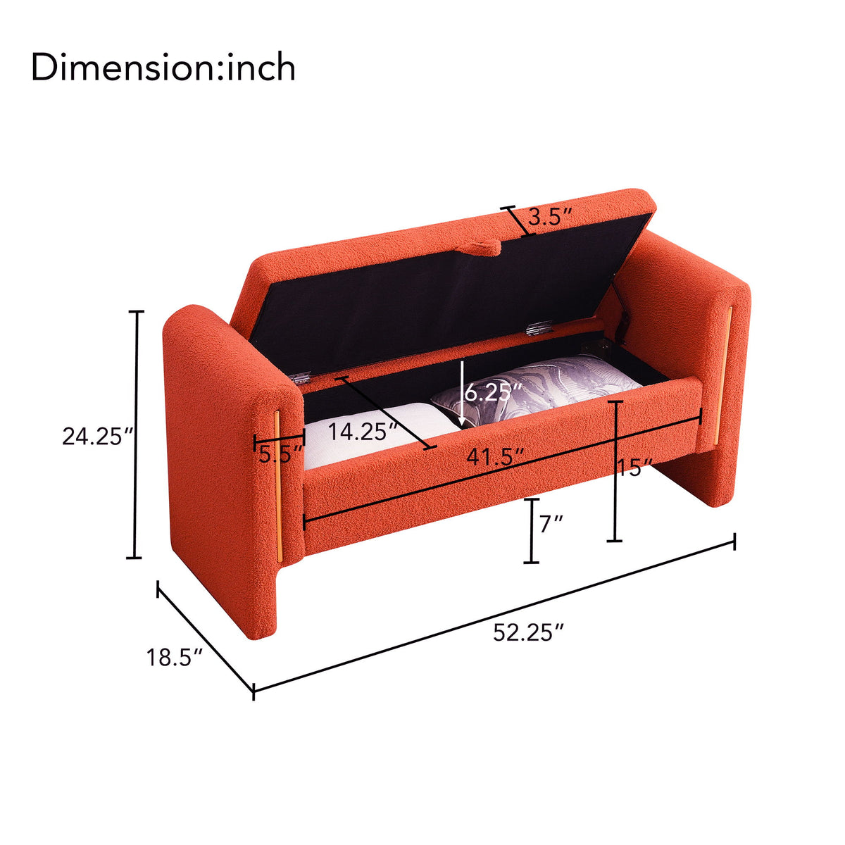 Modern Teddy Upholstered Large Bed End Bench With Arms And Storage