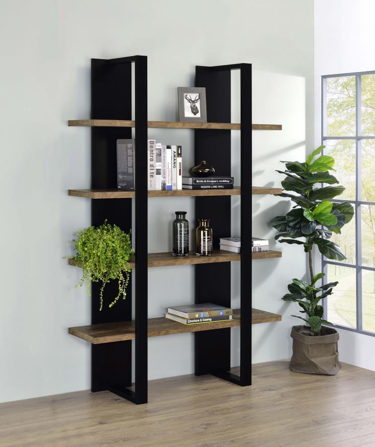 Danbrook 71-inch 4-shelf Bookshelf Black and Aged Walnut - 882036