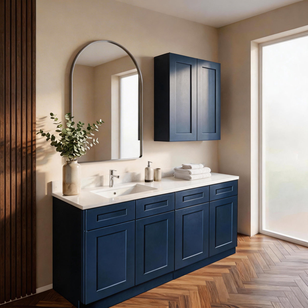 Shaker Base Cabinet With Doors, Soft Close Hinges, Adjustable Shelf, Bathroom Storage Unit - Navy Blue