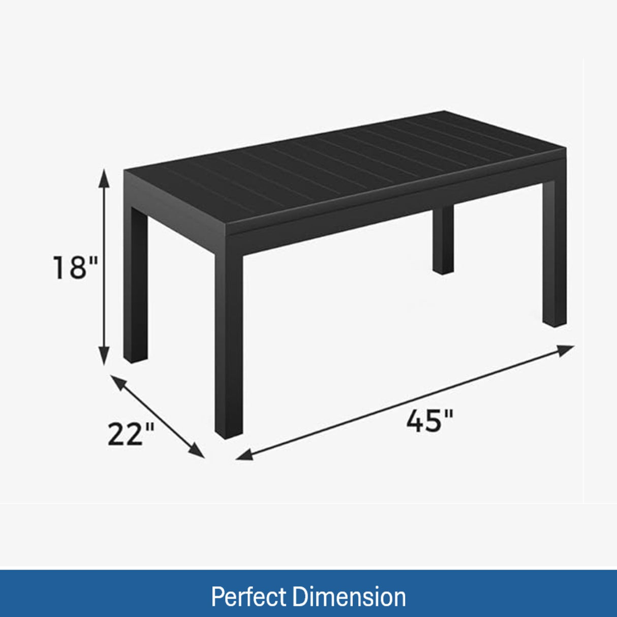 All Weather Slatted Outdoor Coffee Table For Garden - Black