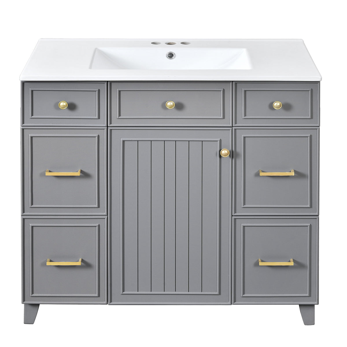 Bathroom Vanity With Ceramic Sink, Soft Close Doors, Adjustable Shelves