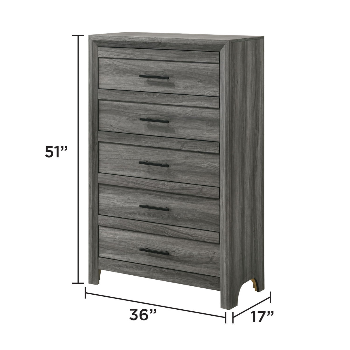 Denver - 5 Drawer Chest - Gray