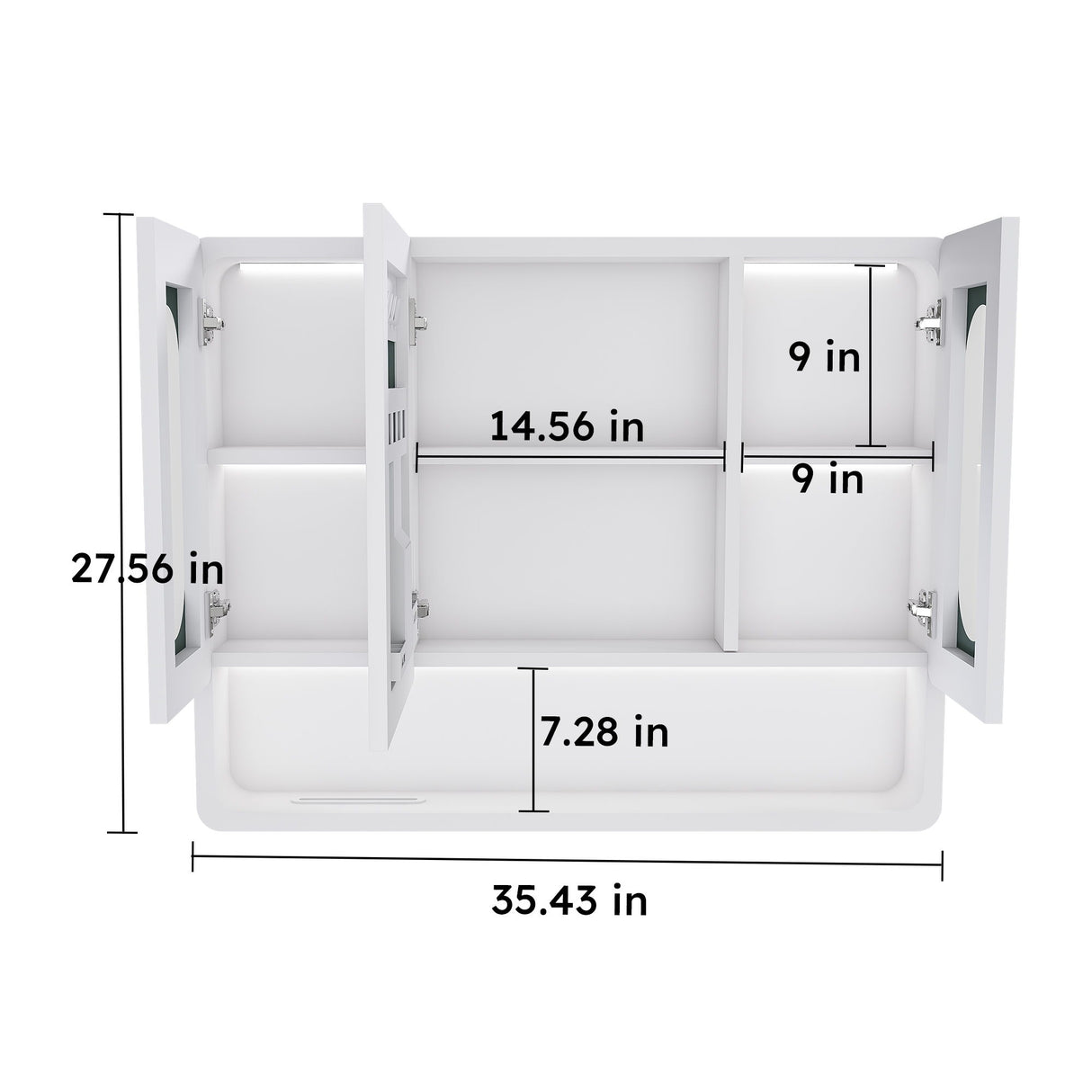 Wall Mounted Bathroom Mirror Cabinet With LED Lights, Anti Fog & Explosion Proof, Touch Control Medicine Cabinet, 3 Color Lighting - White
