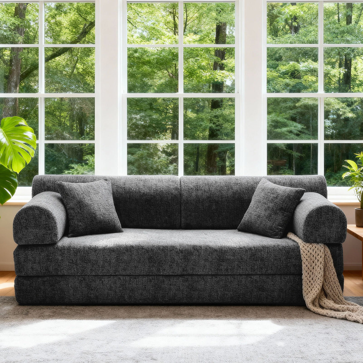 Convertible Sleeper Sofa Bed, Folding Mattress Couch With Fixed Shape For Living Room - Black