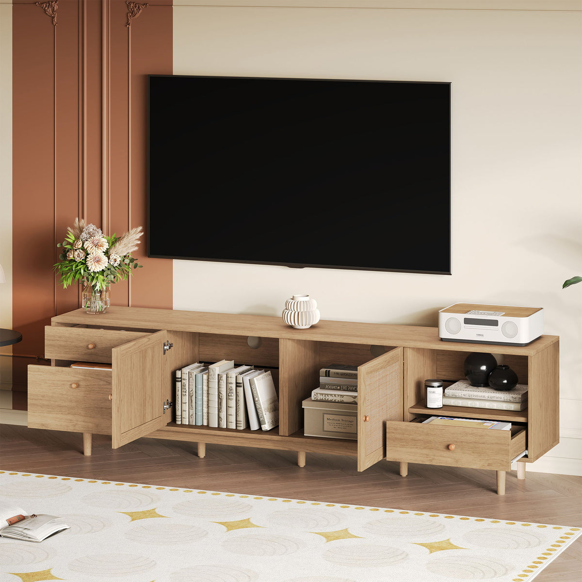 TV Stand With Doors - Natural