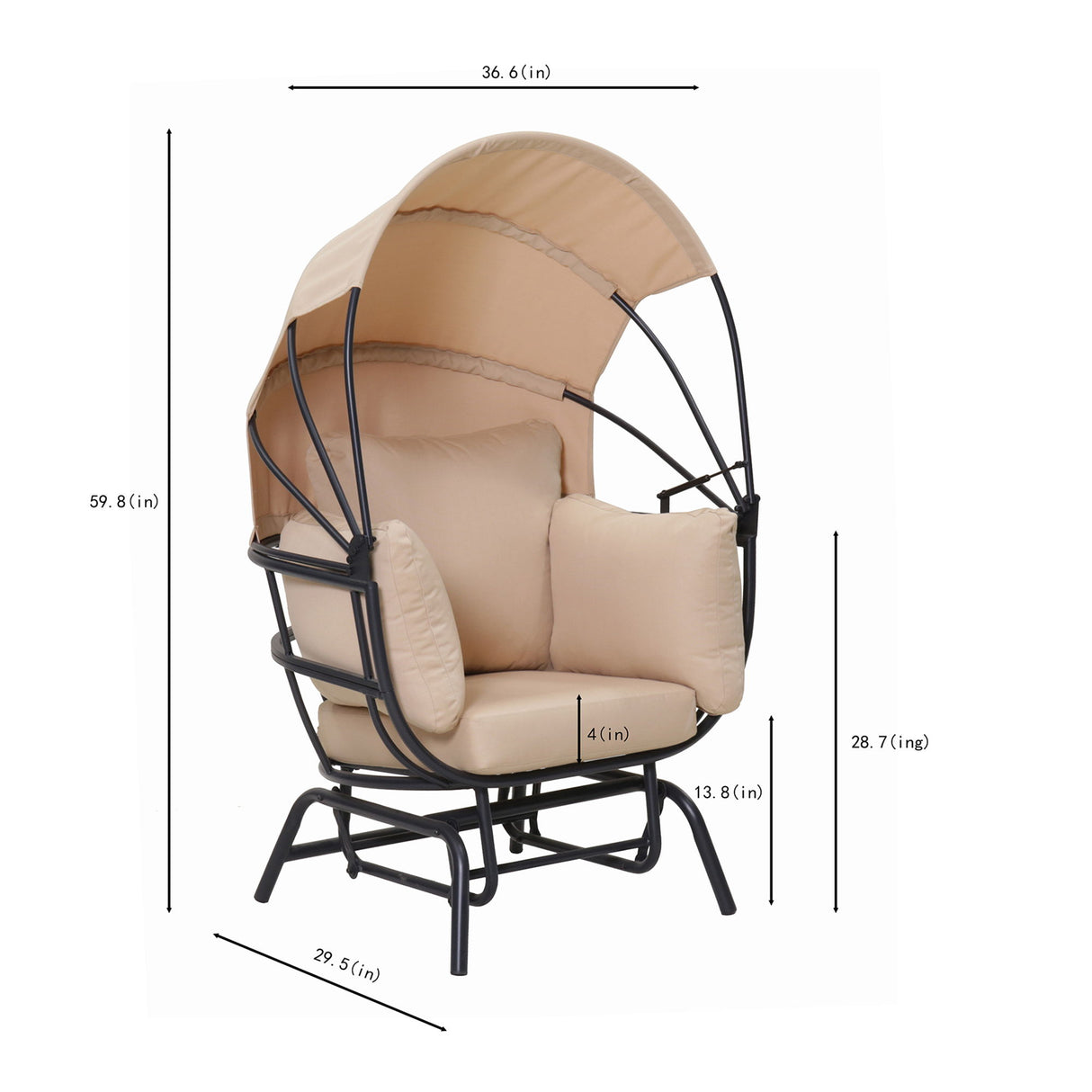 Egg Chair With Cushion And Retractable Canopy - Black / Taupe