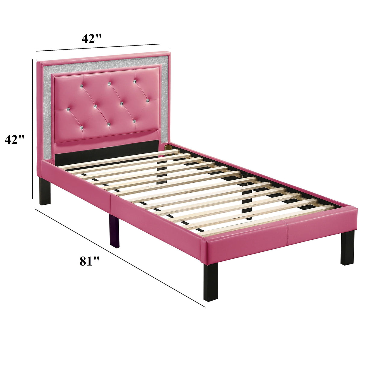 Glamours Style Bed With Diamond Tufted Padded Headboard