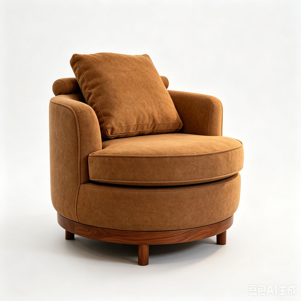 Rotatable Round Barrel Accent Chair With Adjustable Headrest - Orange / Dark Brown