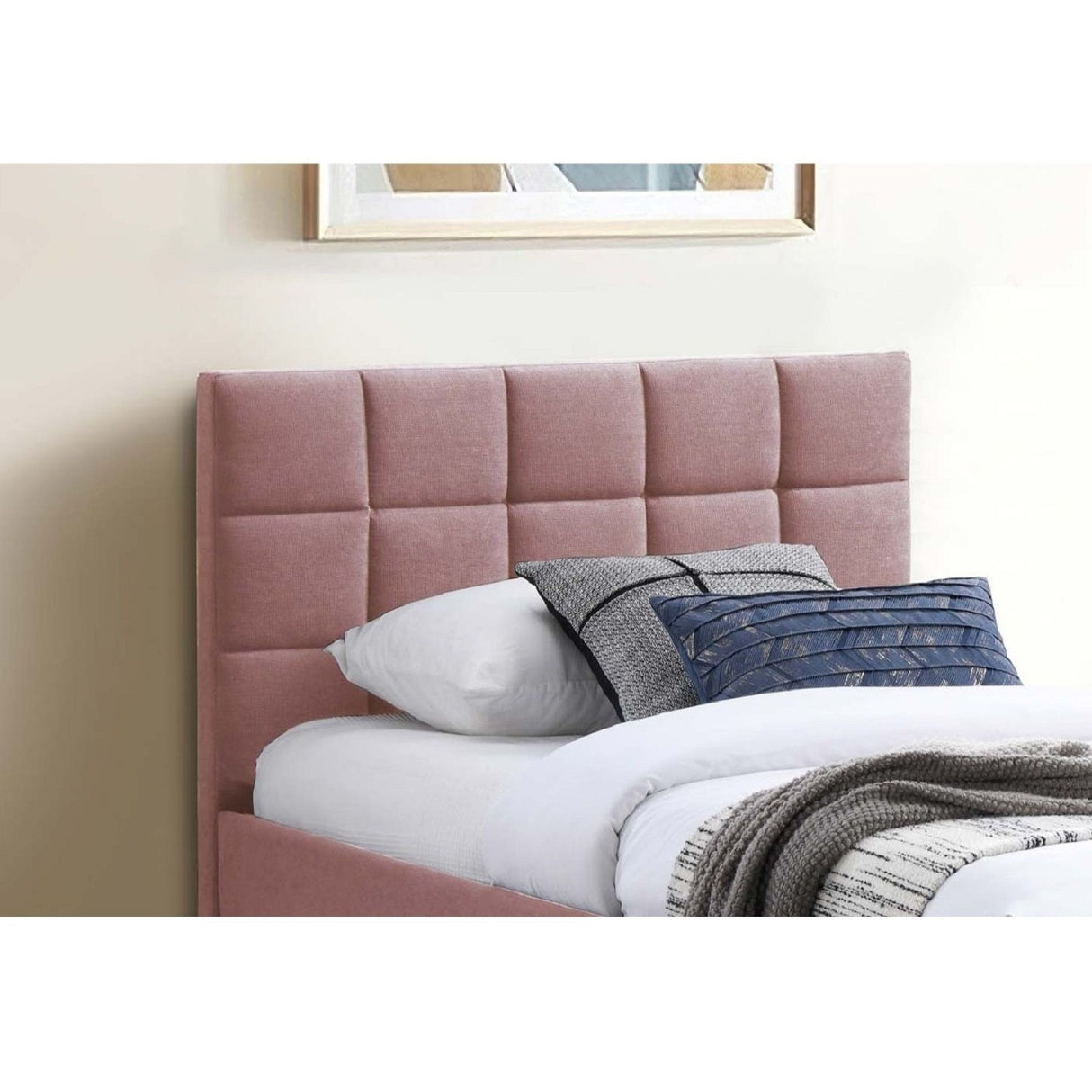 Contemporary Style Bed With Trundle Upholstered Headboard And Footboard Grid Pattern