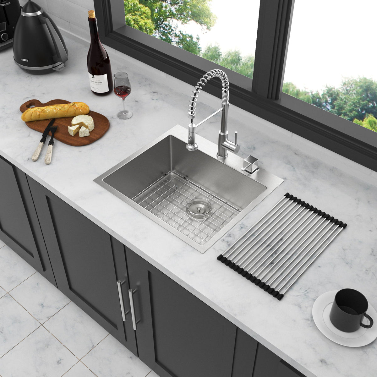 Drop In Kitchen Sink, 16 Gauge Stainless Steel, Single Bowl, Topmount Basin