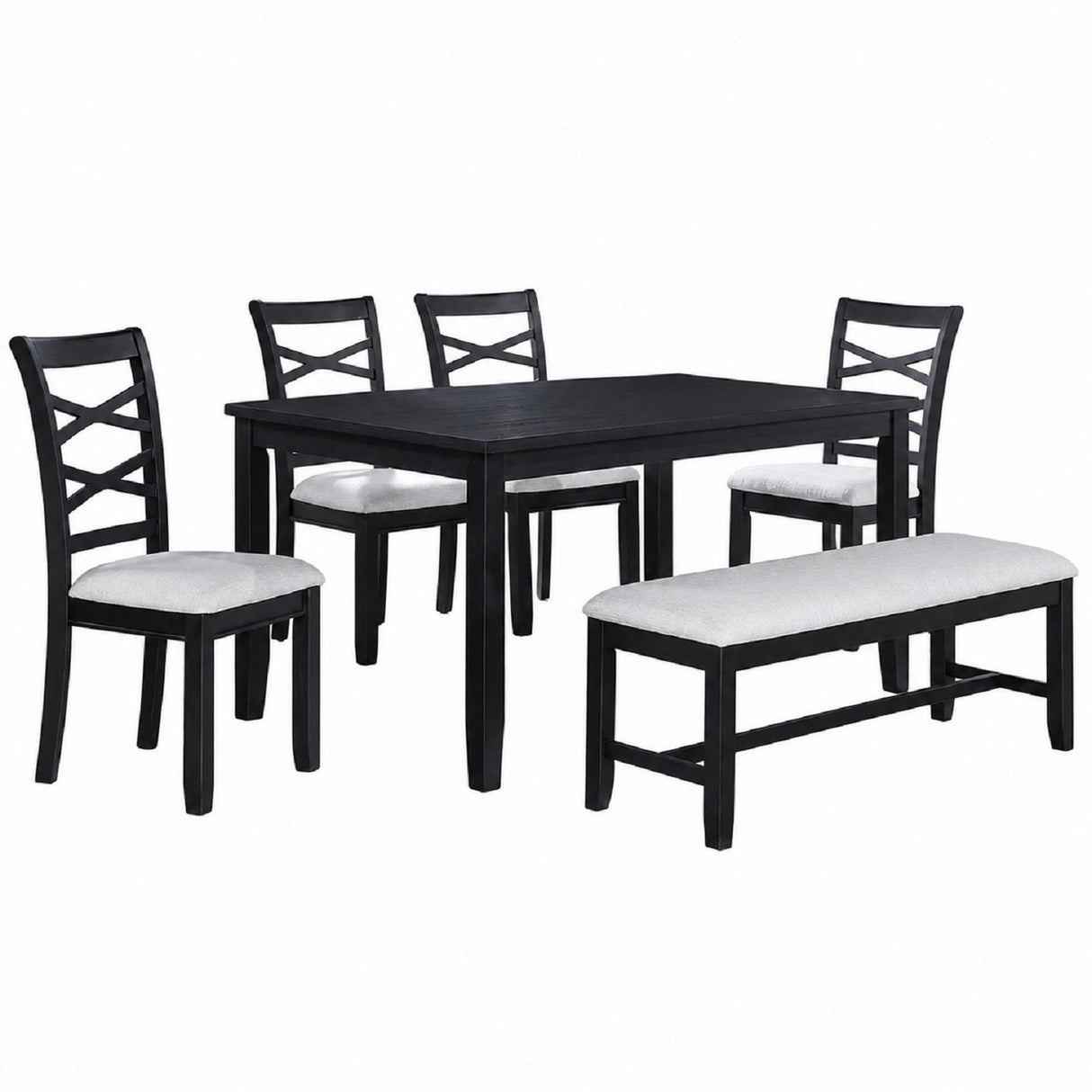 Dining Set 6 Piece With Table And Upholstered X Back Chairs - Charcoal