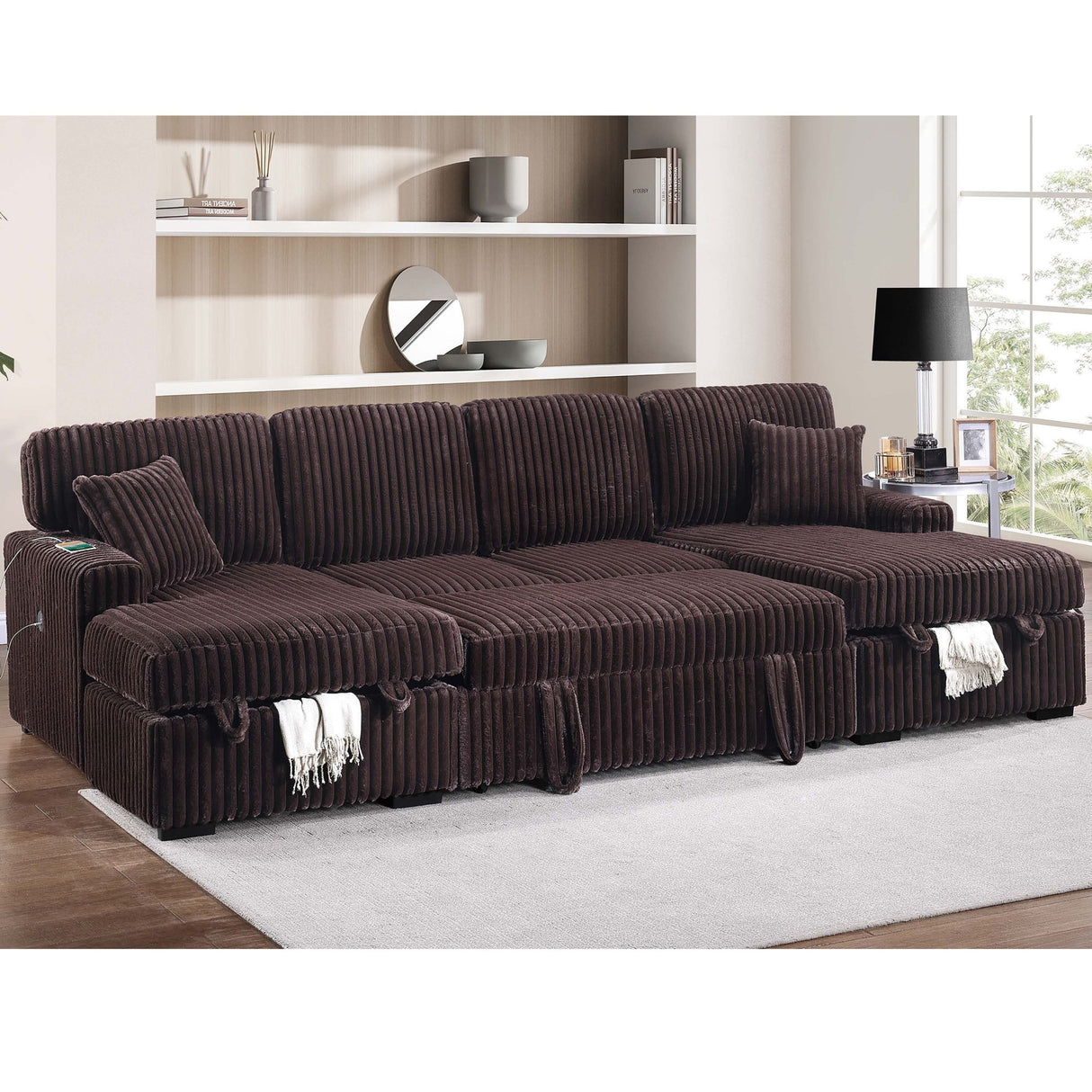 Convertible Sectional Upholstered Sleeper Sofa With Storage Chaise