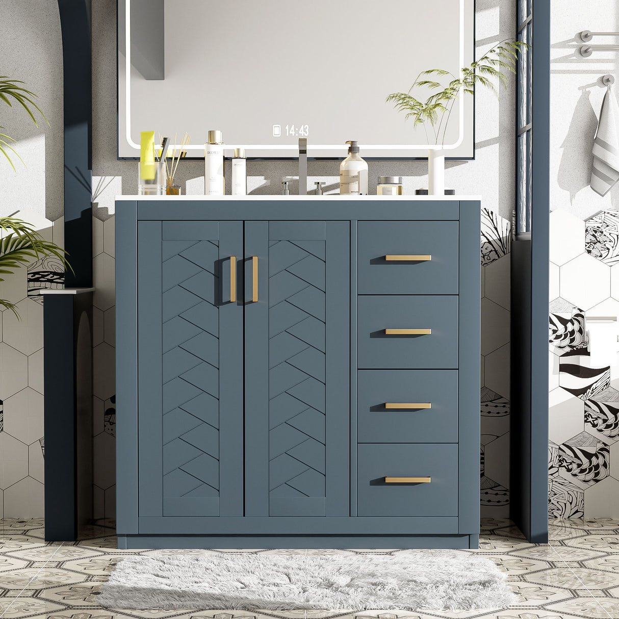 Retro Style Bathroom Vanity, 3 Drawers & Soft Closing Doors