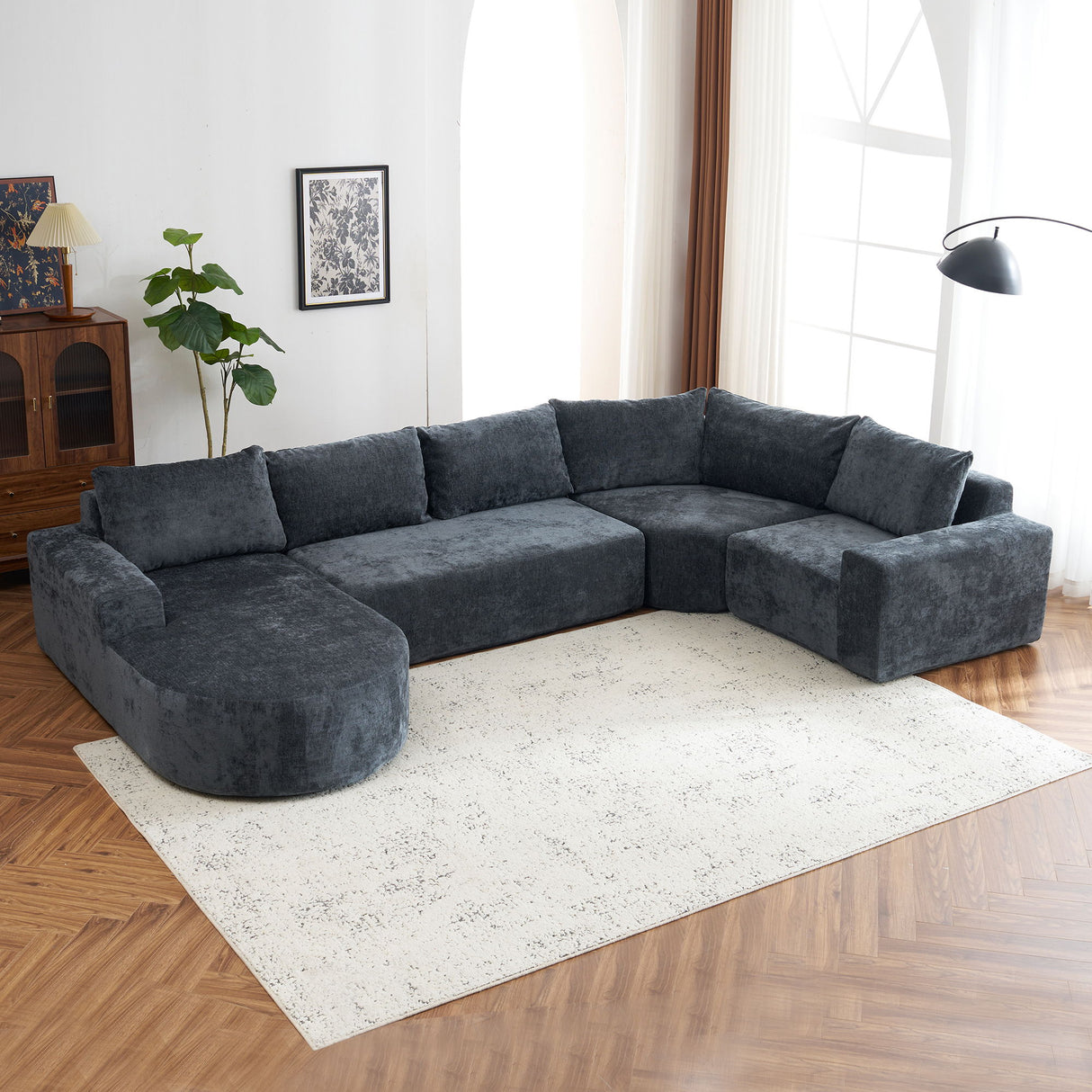 U-Shaped Oversized Modular Cloud Sectional Sofa With Deep Seat For Living Room