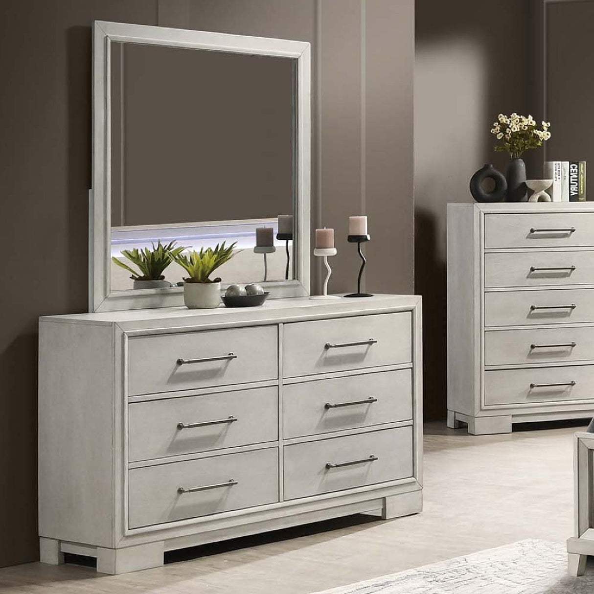 Dresser With Square Legs And Sleek Handles - Antique White