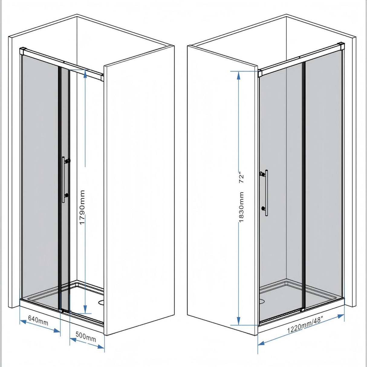 Frameless Single Sliding Shower Door With Handle