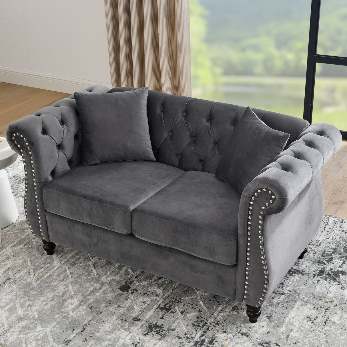 Chesterfield Sofa With Rolled Arms And Nailhead Trim